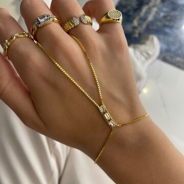 925 Ayar Gümüş İthal Üçlü Sıralı Baget Taşlı Tasarım Şahmeran Jenna