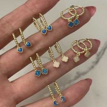 925 Ayar Gümüş Opal Taşlı Yıldız Halka Küpe Blue Sea