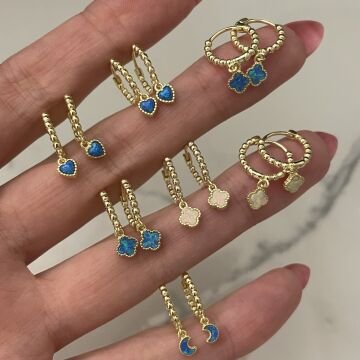 925 Ayar Gümüş Opal Taşlı Yıldız Halka Küpe Blue Sea
