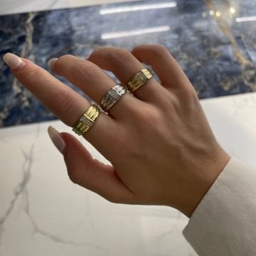 925 Ayar Gümüş İthal Taş Detaylı 3 Sıralı Yüzük Florian