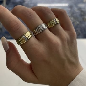 925 Ayar Gümüş İthal Taş Detaylı 3 Sıralı Yüzük Florian