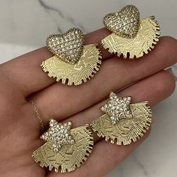 İthal Taş Detaylı Yıldız Tasarım Küpe Liana