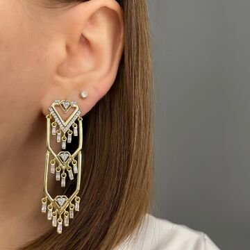 İthal Baget Taş Detaylı Tasarım Küpe Viona