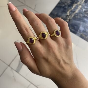 925 Ayar Gümüş  Vintage Tasarımlı Doğaltaş Yüzük Rosalia