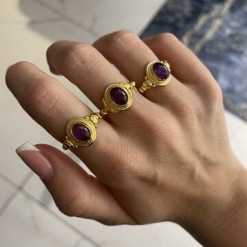 925 Ayar Gümüş  Vintage Tasarımlı Doğaltaş Yüzük Rosalia