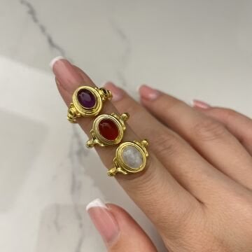 925 Ayar Gümüş  Vintage Tasarımlı Doğaltaş Yüzük Rosalia