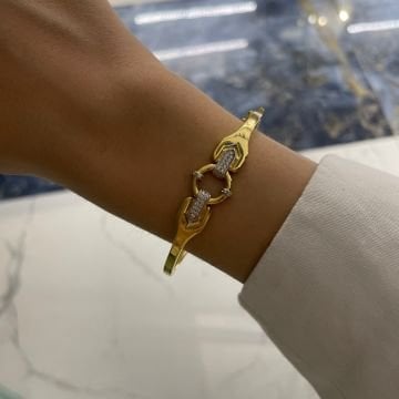 925 Ayar Gümüş İthal Taşlı Tasarım Kelepçe Bileklik Blanca