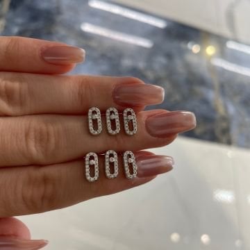 925 Ayar Gümüş İthal Minimal Taşlı Tasarım Küpe