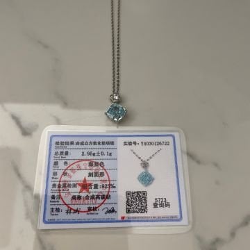 925 Ayar Gümüş Kare Mavi Pırlanta Kolye Lena