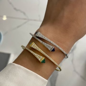 925 Ayar Gümüş Malakit Taşlı Kelepçe Bileklik Gloria