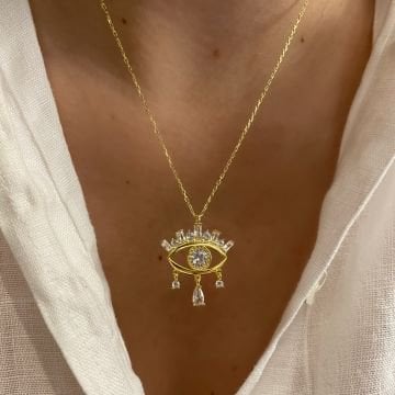 925 Ayar Gümüş Baget Taşlı Tasarım Göz Kolye Alin