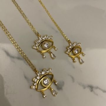 925 Ayar Gümüş Baget Taşlı Tasarım Göz Kolye Alin
