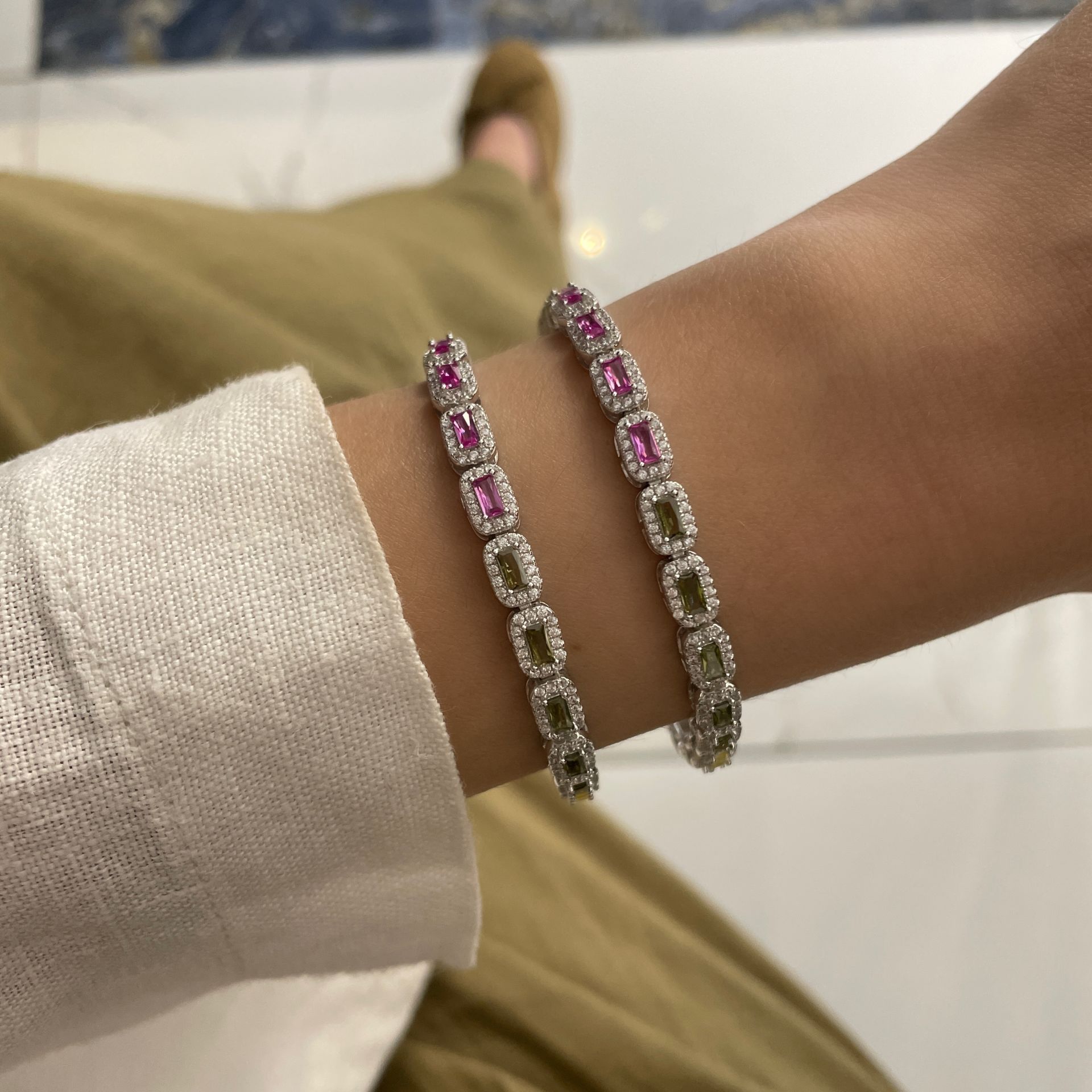 925 Ayar Gümüş İthal Morganite Taşlı Bileklik Roja