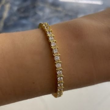 925 Ayar Gümüş İthal Gold Detaylı Su Yolu Bileklik Lizz