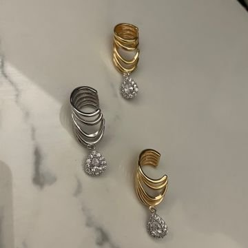 925 Ayar Gümüş Damla Taşlı Sıkıştırmalı Kıkırdak Küpe
