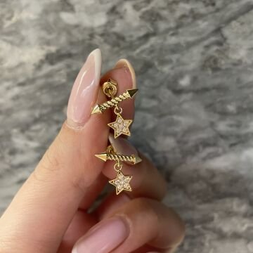 925 Ayar Gümüş Tasarım Yıldızlı Küpe Ok