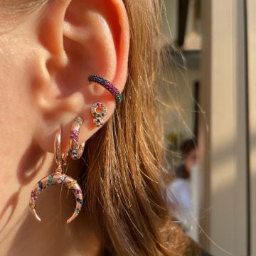 925 Ayar Gümüş Renkli Taşlı Tasarım Horn Küpe Jadira