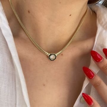 Baget Taşlı Ezme Zincir Kolye Jena