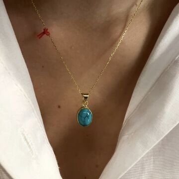 925 Ayar Gümüş İthal İran Firuzesi Taşlı Kolye Meli