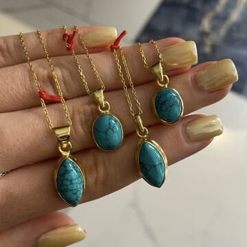 925 Ayar Gümüş İthal İran Firuzesi Taşlı Kolye Meli