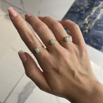 925 Ayar Gümüş İthal Akuamarin Taşlı Yüzük