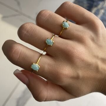 925 Ayar Gümüş İthal Akuamarin Taşlı Yüzük