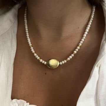 Barok İncili Gold Detaylı Tasarım Kolye Diana