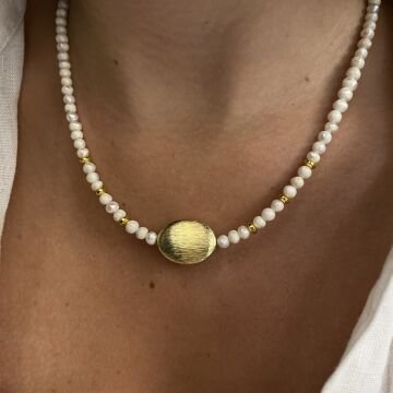 Barok İncili Gold Detaylı Tasarım Kolye Diana