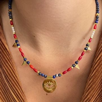 Mercan Ve Lapis Lazuli Taşlı Göz Kolye Parea