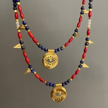 Mercan Ve Lapis Lazuli Taşlı Göz Kolye Parea