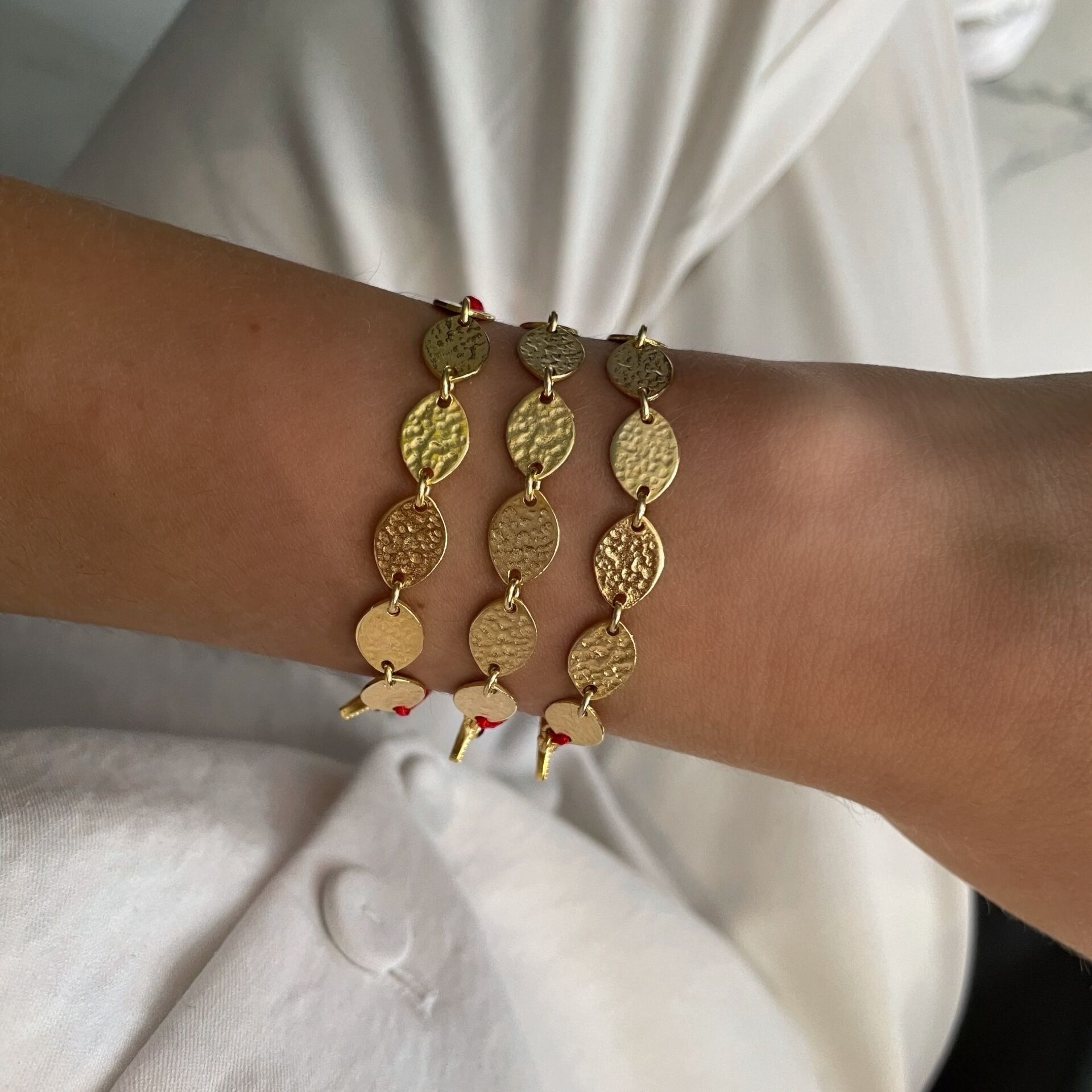 925 Ayar Gümüş Gold Arpa Model Kırmızı İp Bileklik