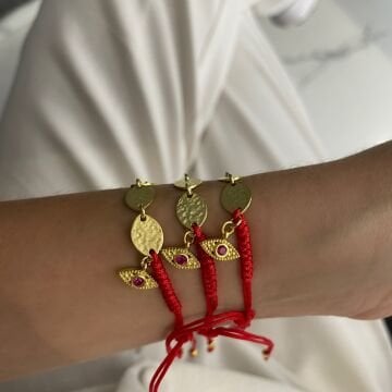 925 Ayar Gümüş Gold Arpa Model Kırmızı İp Bileklik