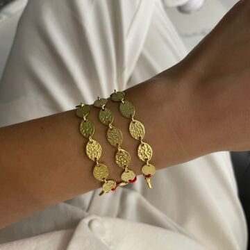 925 Ayar Gümüş Gold Arpa Model Kırmızı İp Bileklik