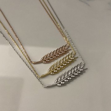 925 Ayar Gümüş Zirkon Taşlı Başak Kolye Ekin Silver