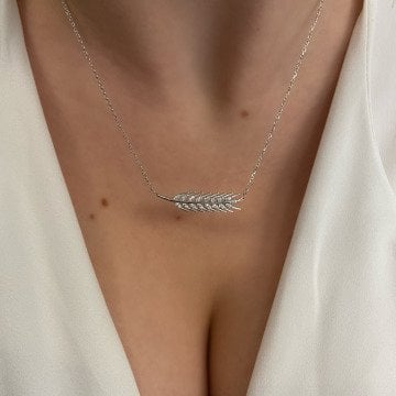 925 Ayar Gümüş Zirkon Taşlı Başak Kolye Ekin Silver