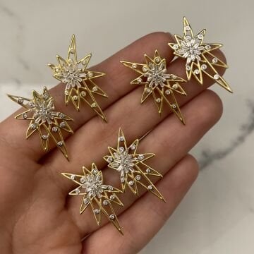 925 Ayar Gümüş İthal Taşlı Tasarım Kutup Yıldızı Küpe Nancy