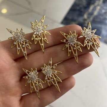 925 Ayar Gümüş İthal Taşlı Tasarım Kutup Yıldızı Küpe Nancy