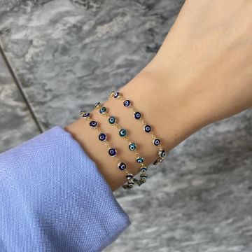 925 Ayar Gümüş Nazar Boncuklu Zincir Bilelik Naz