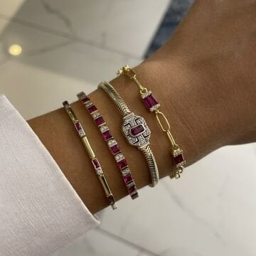 925 Ayar Gümüş İthal Pembe Taşlı Tasarım Bileklik Rosaline