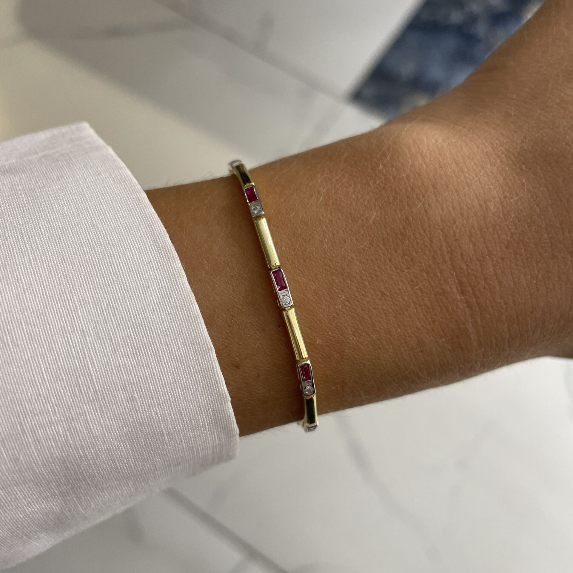 925 Ayar Gümüş İthal Pembe Taşlı Tasarım Bileklik Rosaline