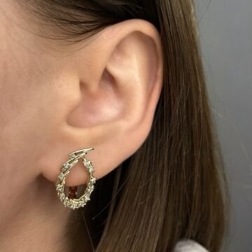 İthal Taşlı Yaprak Model Küpe Caria