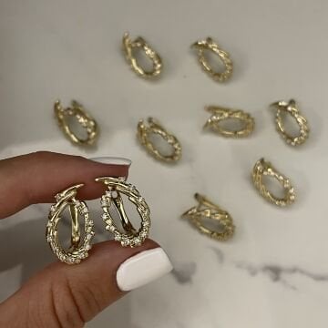 İthal Taşlı Yaprak Model Küpe Caria