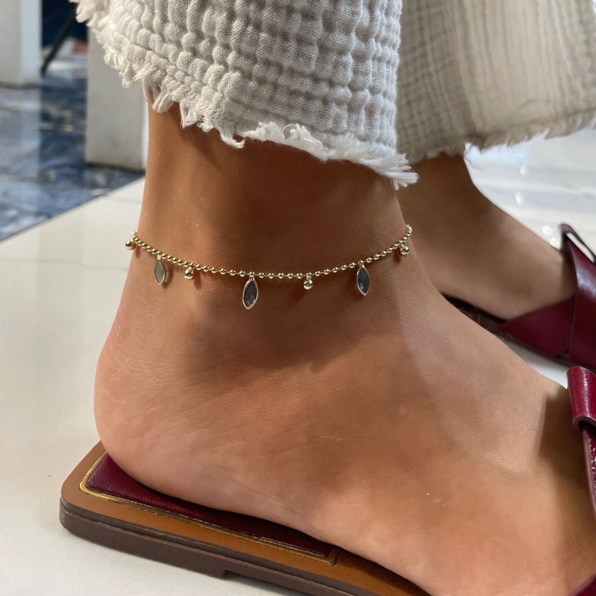 İthal mavi Damla Taşlı Halhal Daria