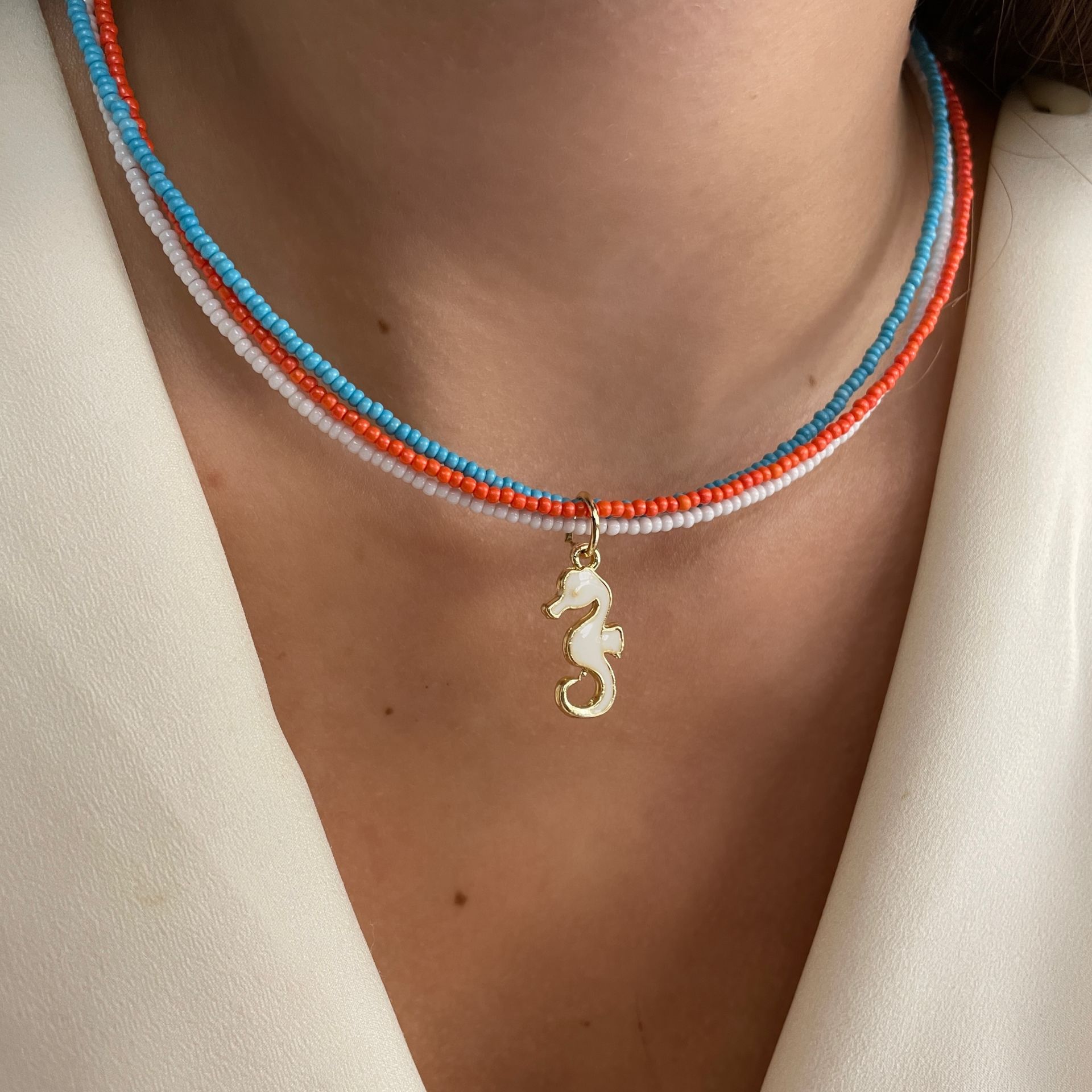 Renkli Doğaltaş Deniz Atlı Kolye Seahorse