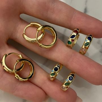 925 Ayar Gümüş Renkli Taşlı Halka Küpe