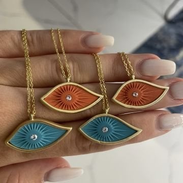 925 Ayar Gümüş Turkuaz Taşlı Tasarım Göz Kolye Dimora