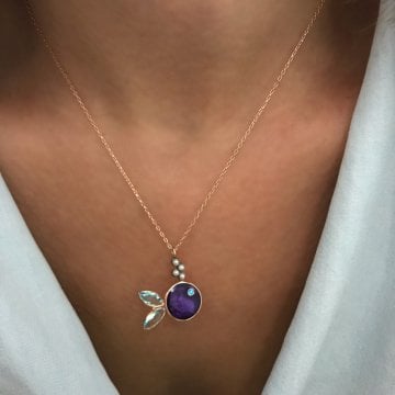 925 Ayar Gümüş Balık Kolye Balığım Mor