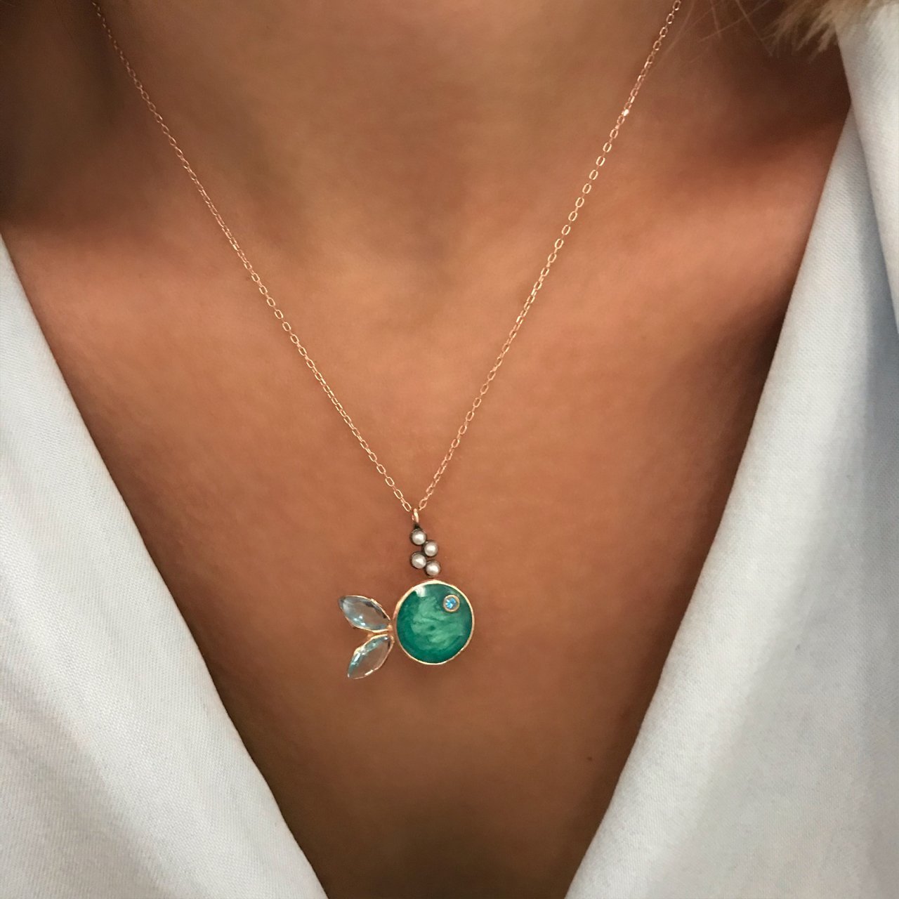 925 Ayar Gümüş Balık Kolye Balığım Yeşil