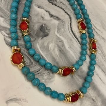 Turkuaz Ve Mercan Doğaltaş Kolye Helsa