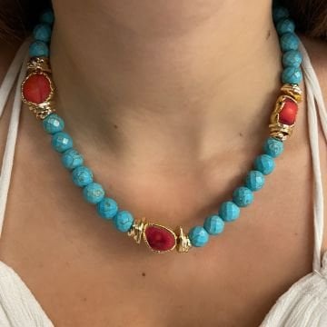 Turkuaz Ve Mercan Doğaltaş Kolye Helsa